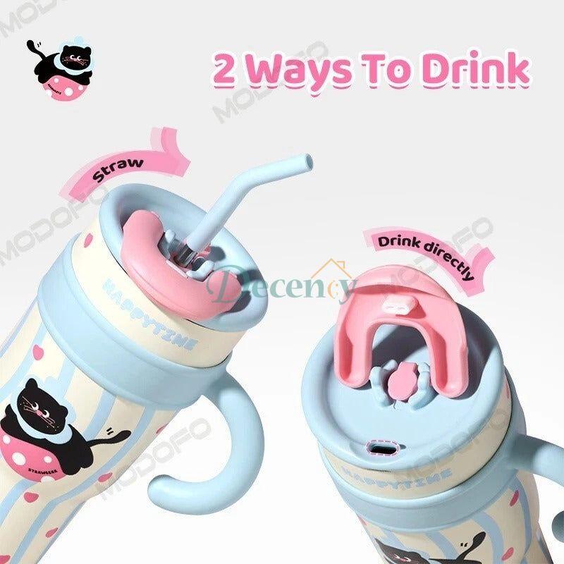 Stainless Steel Tumbler Mug with Straw Handle Water Bottle 1200ml