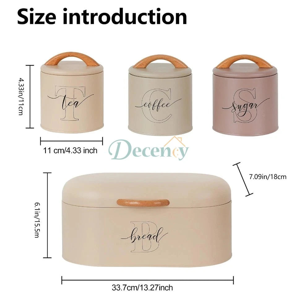 Premium Set of 4 Canister Jars: Tea, Coffee, Sugar & Spices Storage for Kitchen Counter