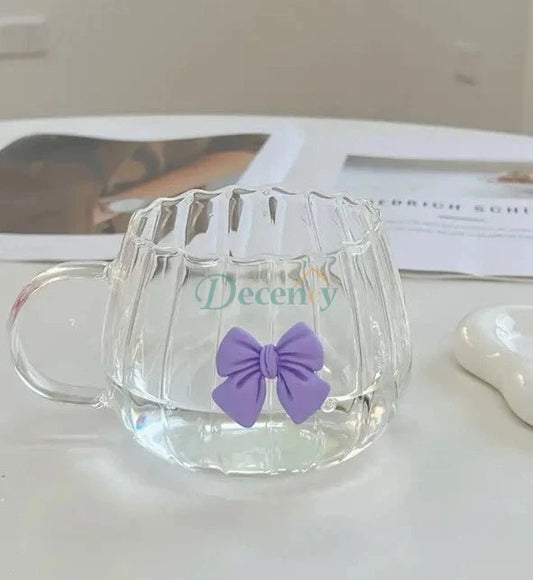 Cute Bow Glass Ribbed Handle Cup