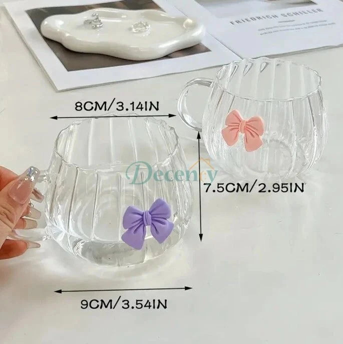 Cute Bow Glass Ribbed Handle Cup