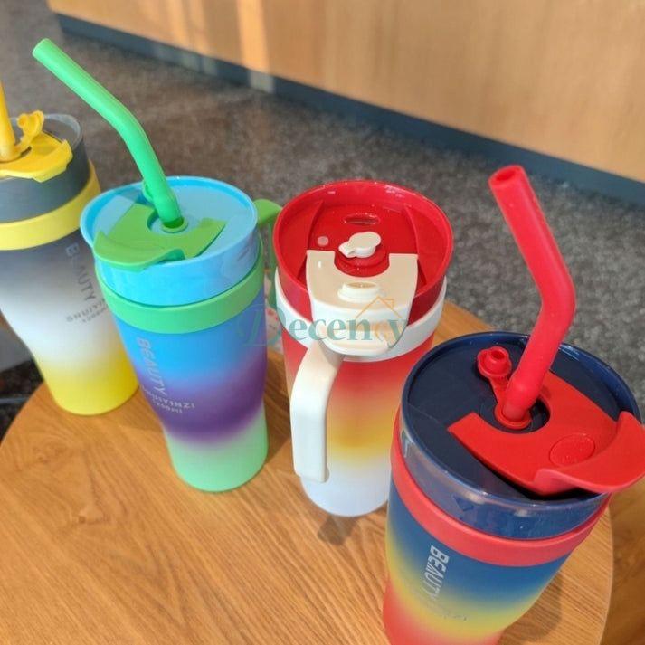 3pcs Sports Water Bottle With Handle Straw