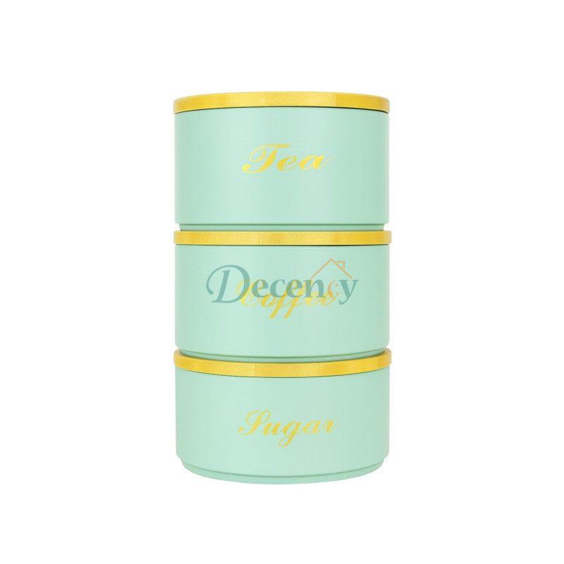 Luxury 3-Piece Round Tin Canister Set – Tea, Sugar & Coffee Storage