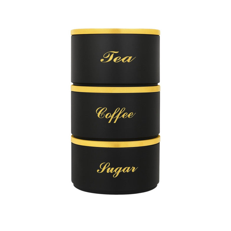 Luxury 3-Piece Round Tin Canister Set – Tea, Sugar & Coffee Storage