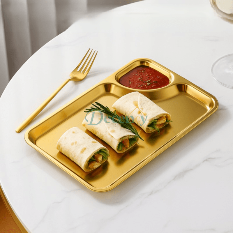 LuxeGold & Silver Rectangular Snack & Dip Tray