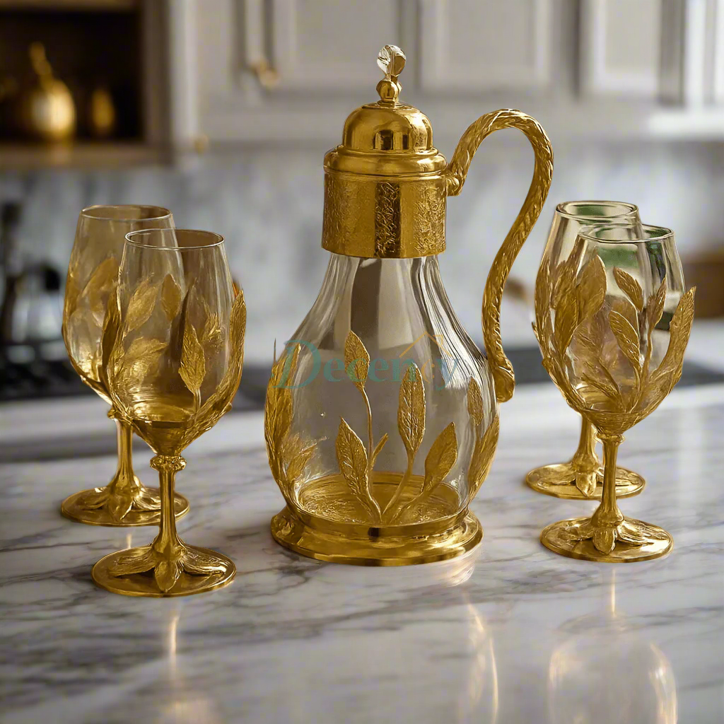 7 Pcs Luxury Golden Leaf Glassware Set ( 2 )