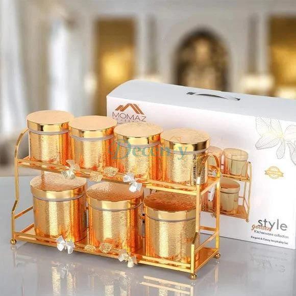 7-piece Gold & Silver -Plated Stainless Steel Spice Box Set with Stand