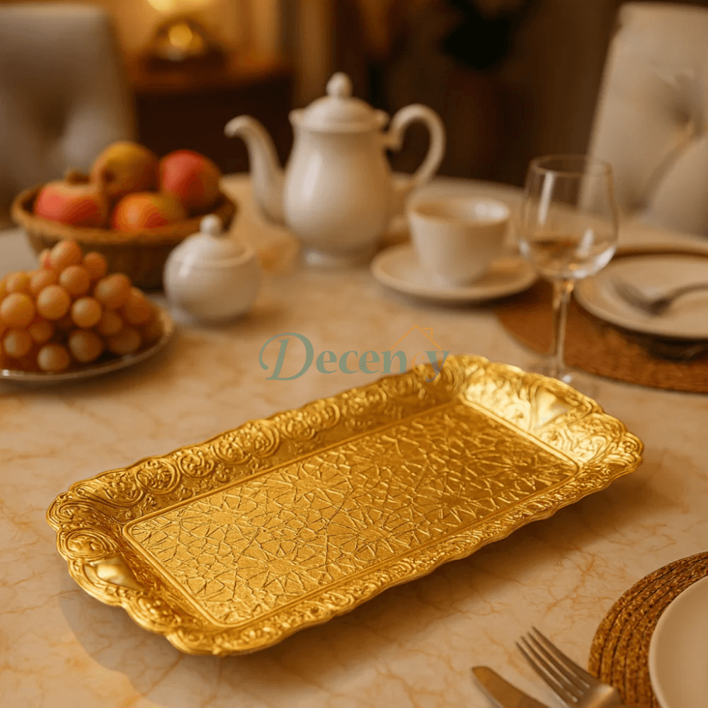 Luxury Golden Rectangular Tray – Ornate Dining Table Platter