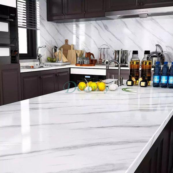 Self Adhesive Black & White Marble Sheet for Kitchen | Anti Oil & Heat Resistant - Decency
