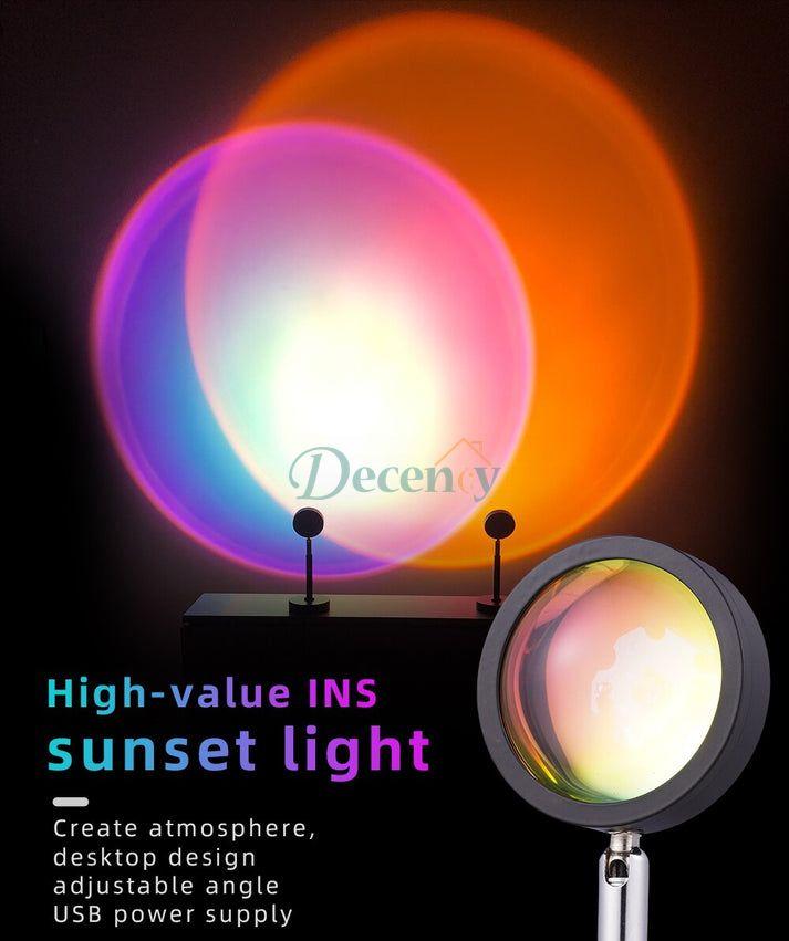 Sunset Lamp Projection Led Lights with Remote, 16 Colors Night Light 360° Rotation Rainbow Lights - Decency