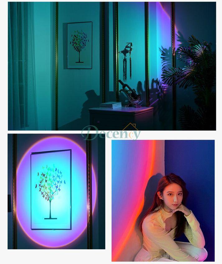 Sunset Lamp Projection Led Lights with Remote, 16 Colors Night Light 360° Rotation Rainbow Lights - Decency