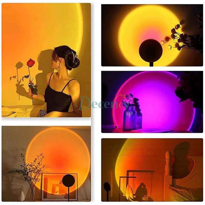 Sunset Lamp Projection Led Lights with Remote, 16 Colors Night Light 360° Rotation Rainbow Lights - Decency