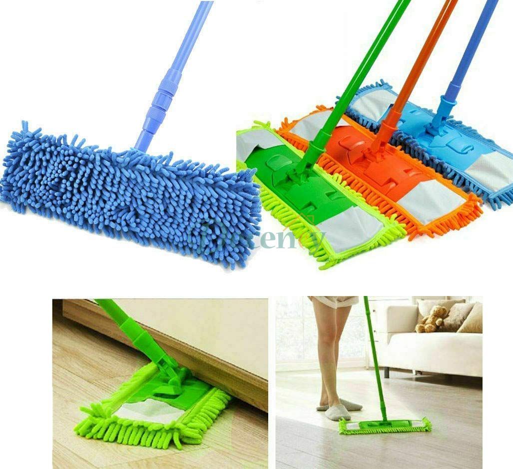 New Flat Microfiber Squeeze Mop With Long Handle Steel Rod - Decency