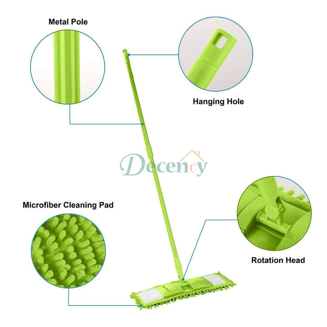New Flat Microfiber Squeeze Mop With Long Handle Steel Rod - Decency