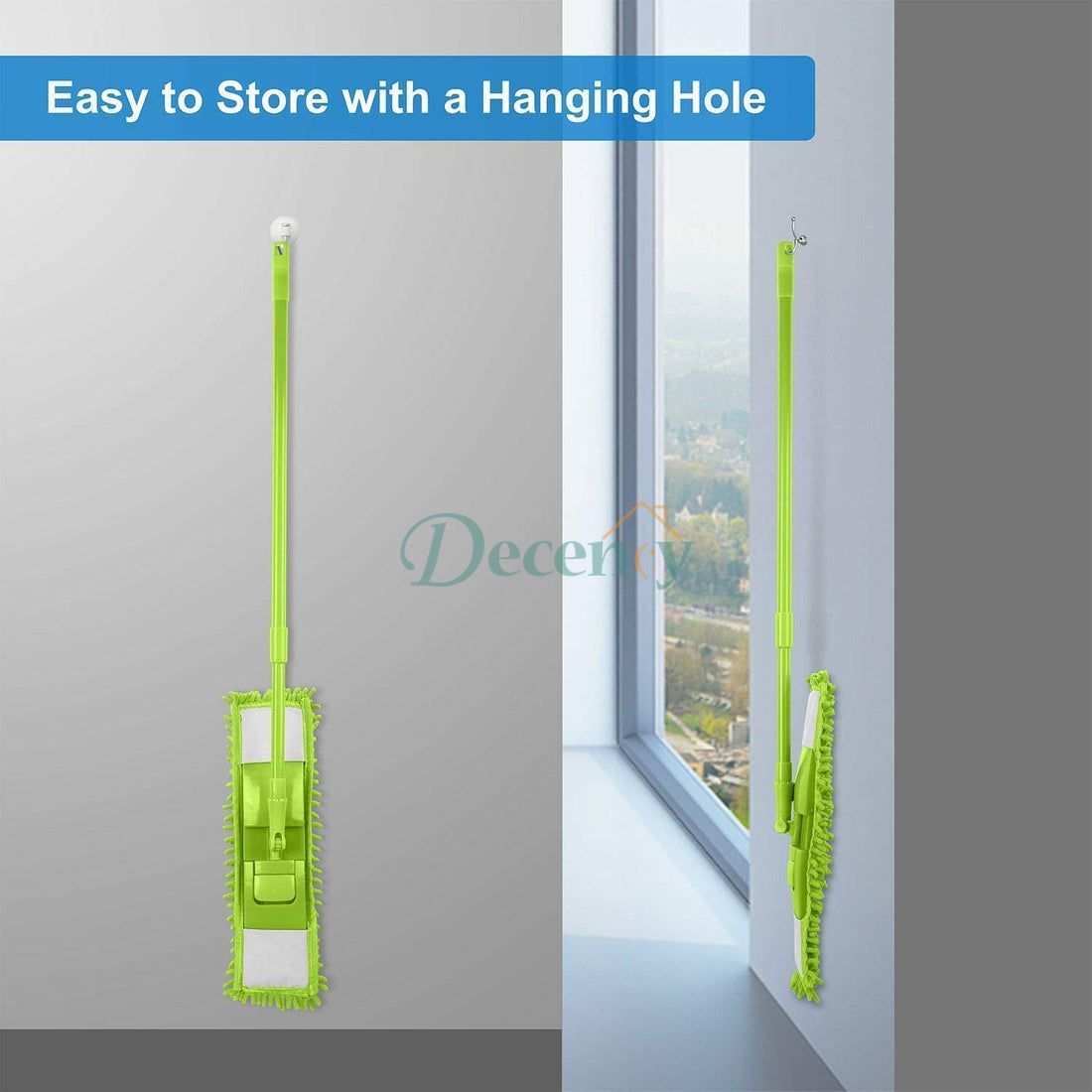 New Flat Microfiber Squeeze Mop With Long Handle Steel Rod - Decency