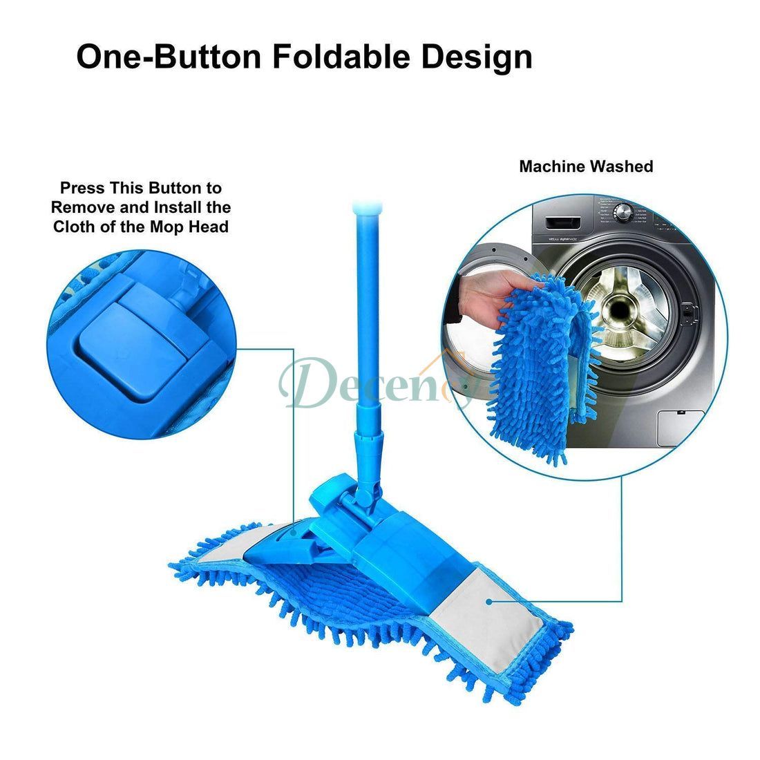 New Flat Microfiber Squeeze Mop With Long Handle Steel Rod - Decency