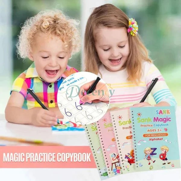 Kids Magic Practice Book (4 Books + 1 Pen + 1 Grip + 10 Refill) - Decency