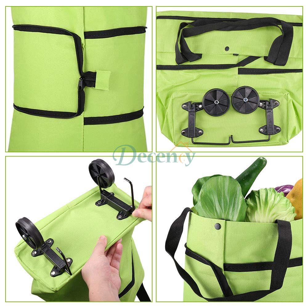 Foldable Shopping Trolley Tote Bag With Wheels Reusable - Decency