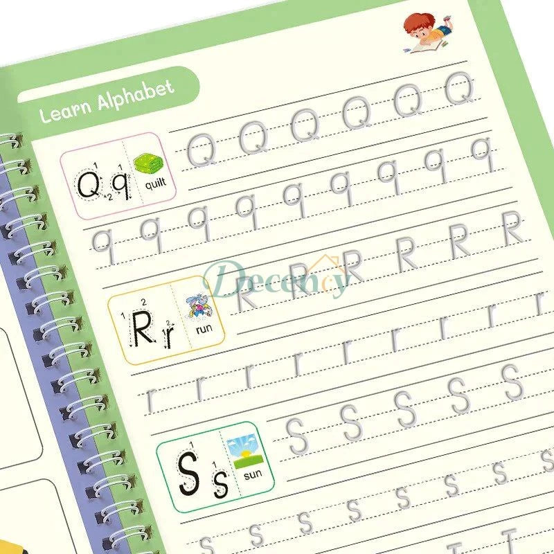 Kids Magic Practice Book (4 Books + 1 Pen + 1 Grip + 10 Refill) - Decency