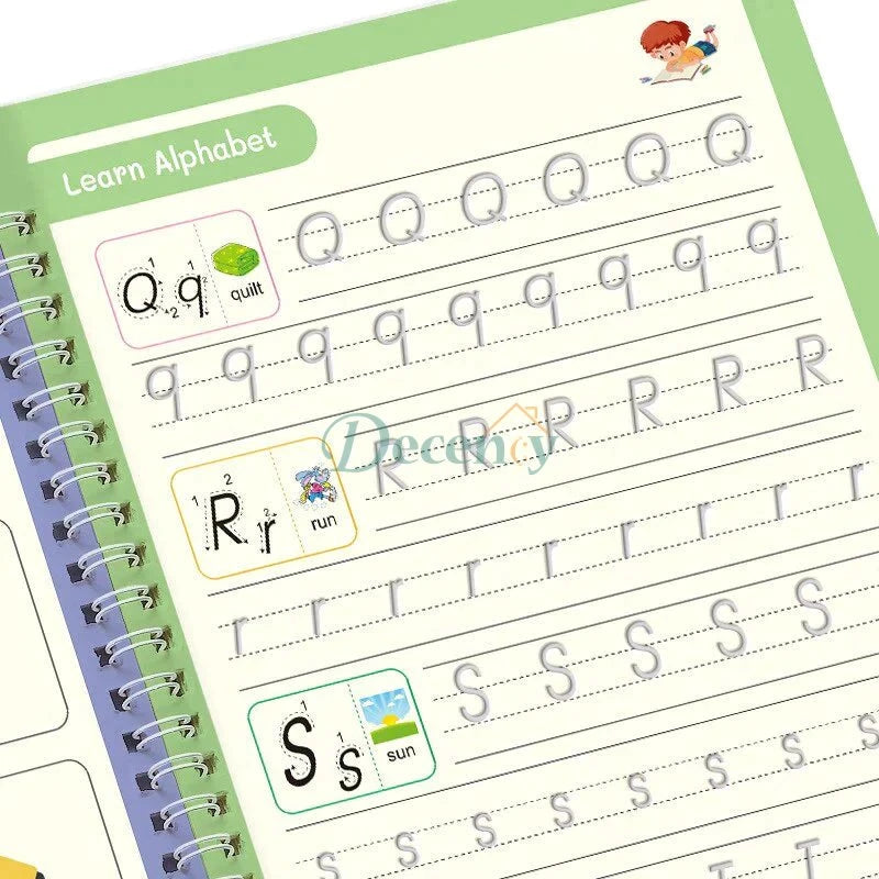 Kids Magic Practice Book (4 Books + 1 Pen + 1 Grip + 10 Refill) - Decency