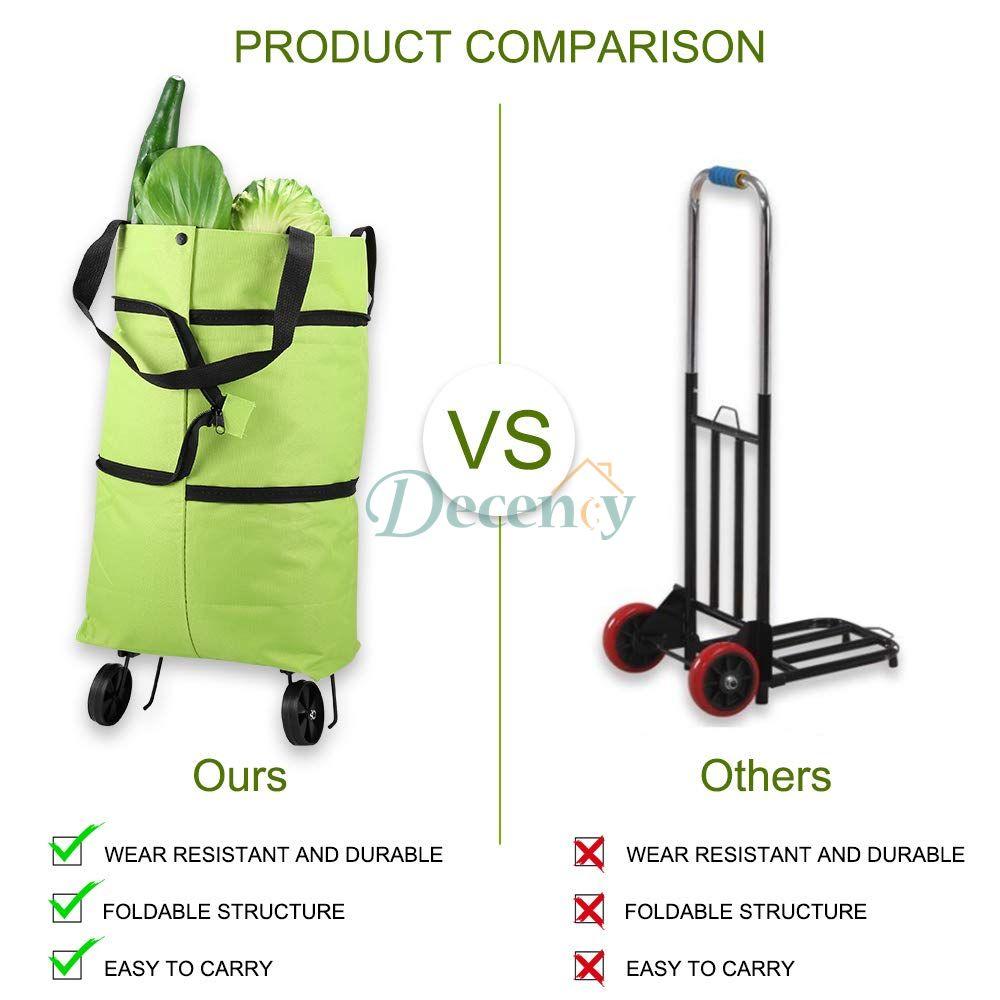 Foldable Shopping Trolley Tote Bag With Wheels Reusable - Decency