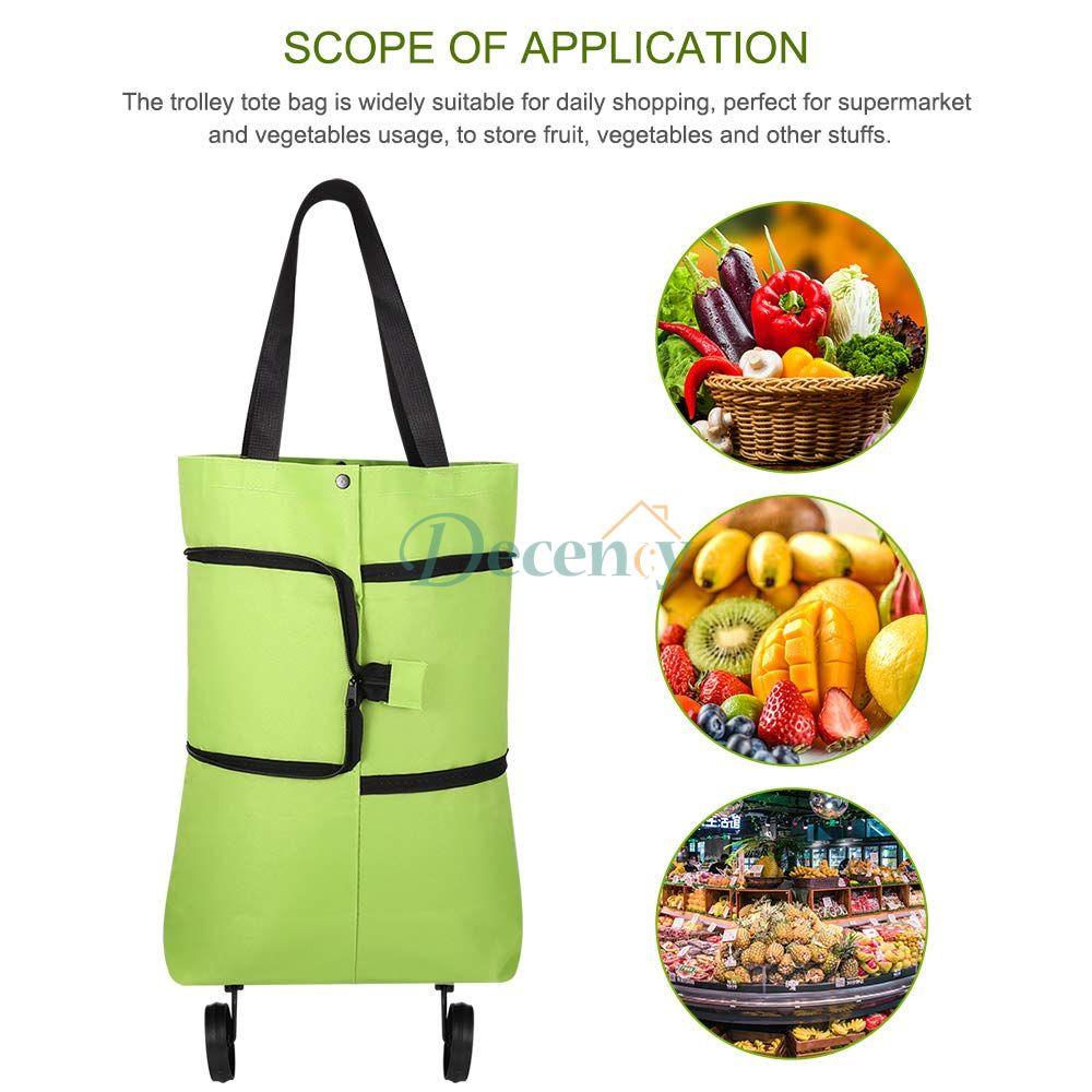 Foldable Shopping Trolley Tote Bag With Wheels Reusable - Decency