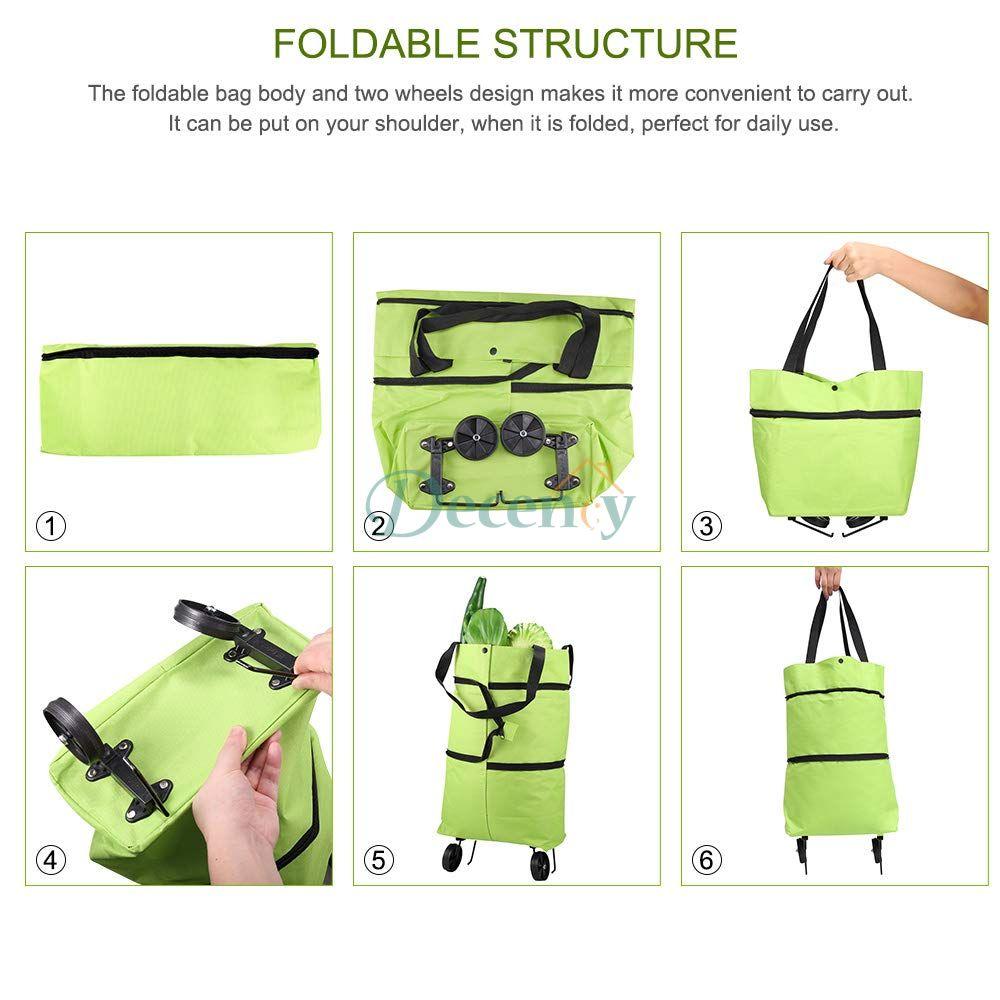 Foldable Shopping Trolley Tote Bag With Wheels Reusable - Decency