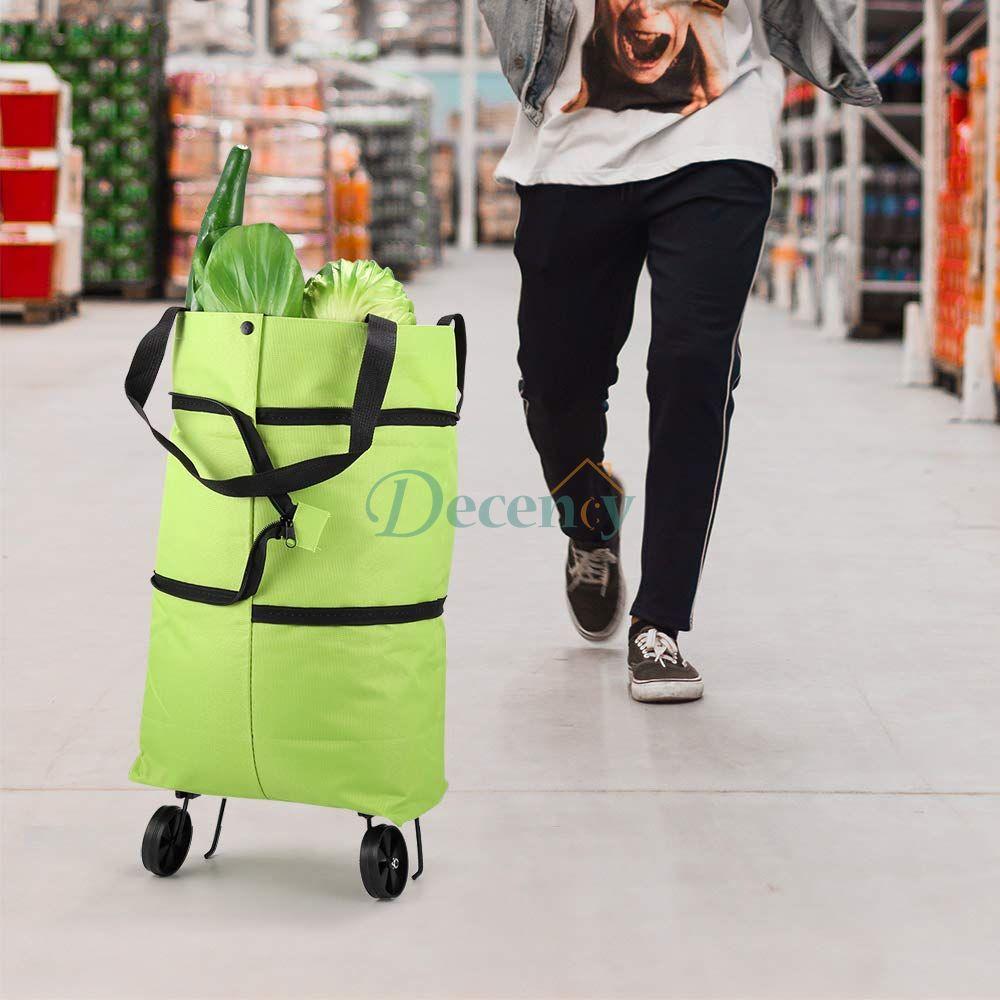 Foldable Shopping Trolley Tote Bag With Wheels Reusable - Decency
