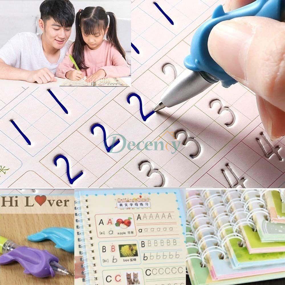 Kids Magic Practice Book (4 Books + 1 Pen + 1 Grip + 10 Refill) - Decency