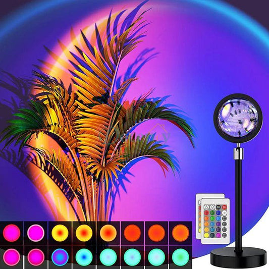 Sunset Lamp Projection Led Lights with Remote, 16 Colors Night Light 360° Rotation Rainbow Lights - Decency