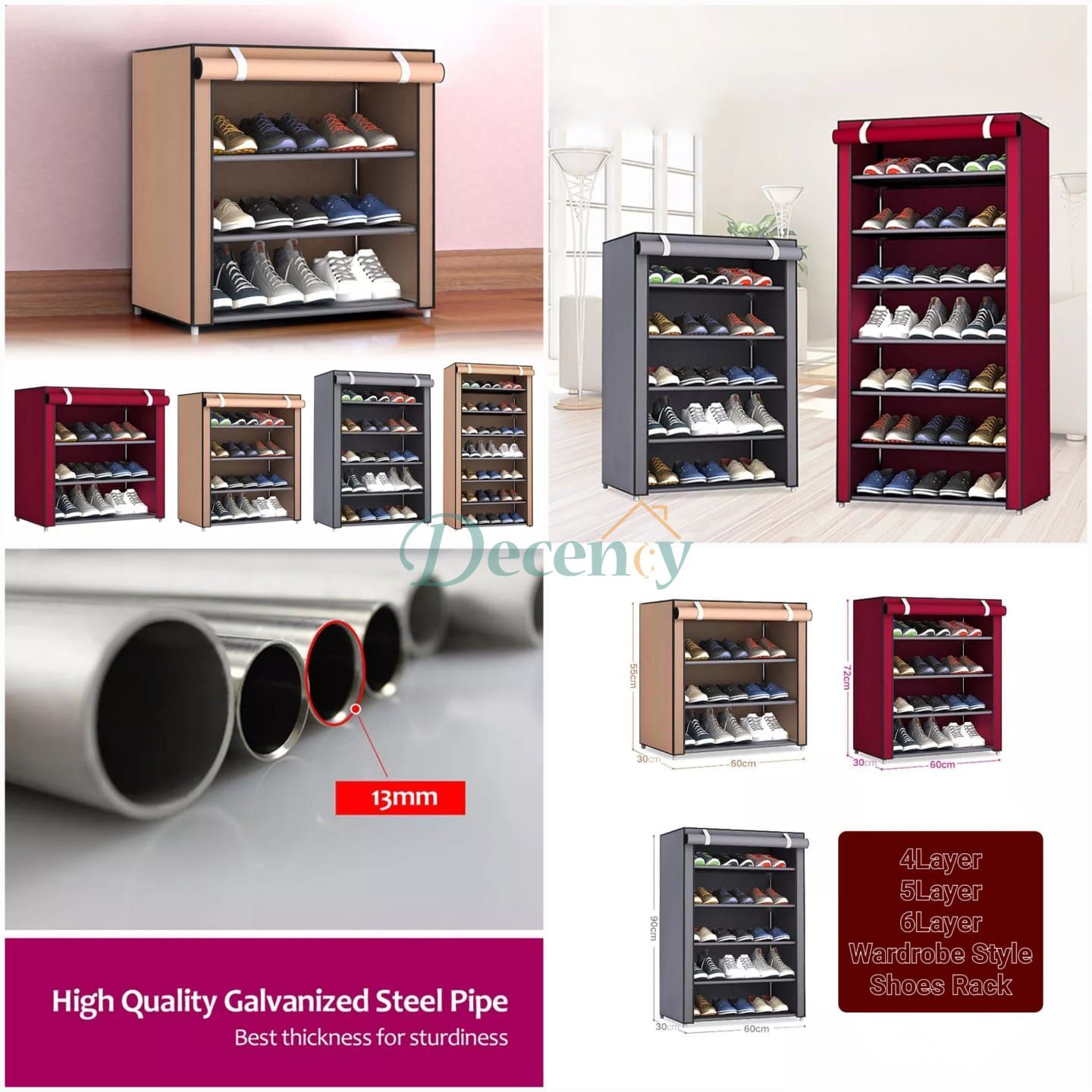 6 Layer Shoe Rack Shelf With Fabric Cover - Decency