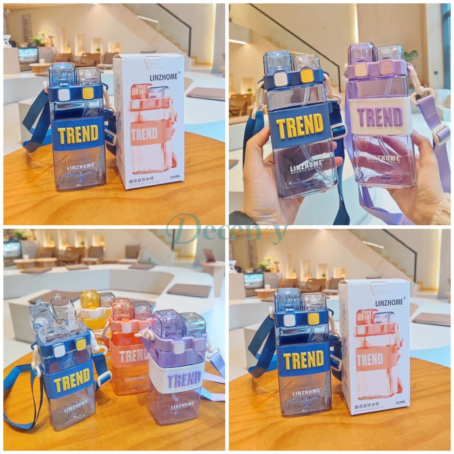 TREND 2 in 1 water bottle with straw and open cap - 520ml - Decency