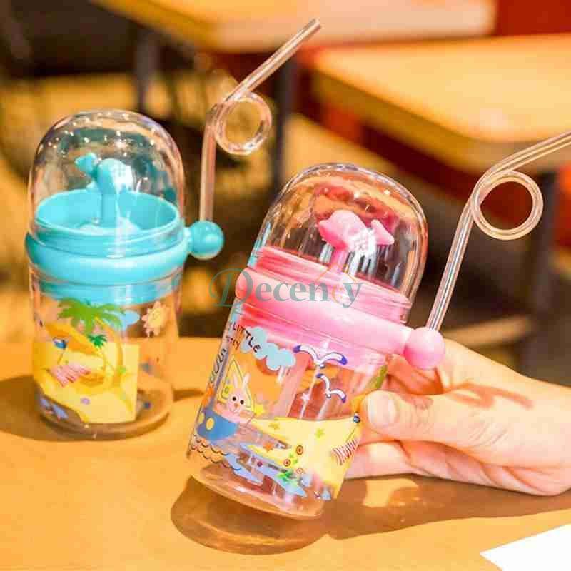 Baby Water Bottle (250ML) Cartoon Whale Children Cup Baby Feeding Bottle Sraw - Decency