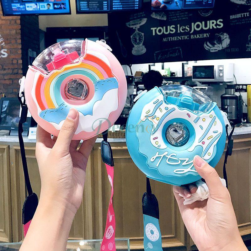 Donuts Water Bottle for Kids Silicone Portable Children Cup with Straw Water Bottle - Decency