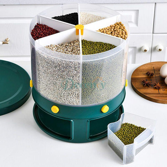 360 Degree Rotary 6-Grids Button Funnel Design Rice Dispenser - Decency