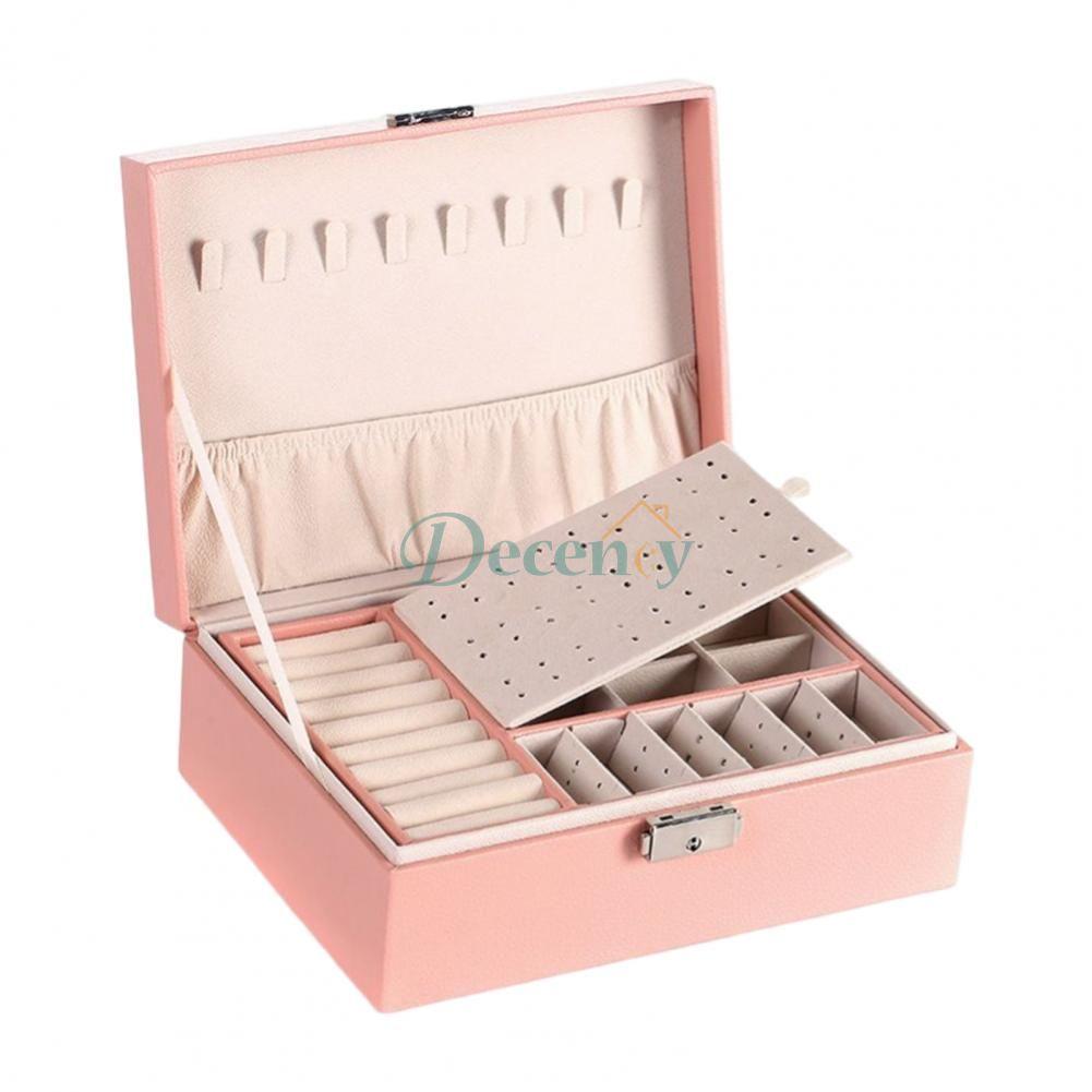 2 Layer Large Travel Jewelry Case , PU Leather Jewellery Holder Organizer with Removable Tray - Decency