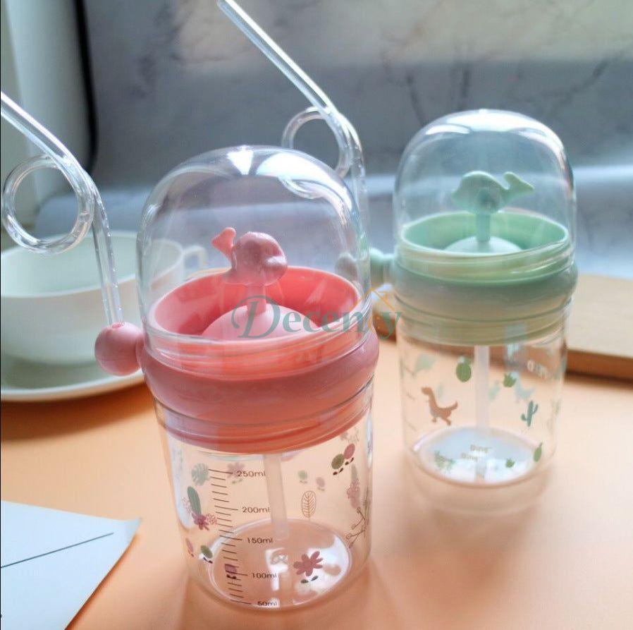 Baby Water Bottle (250ML) Cartoon Whale Children Cup Baby Feeding Bottle Sraw - Decency