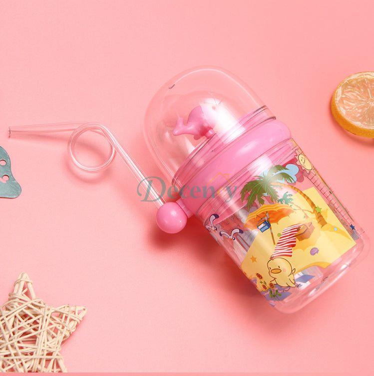 Baby Water Bottle (250ML) Cartoon Whale Children Cup Baby Feeding Bottle Sraw - Decency
