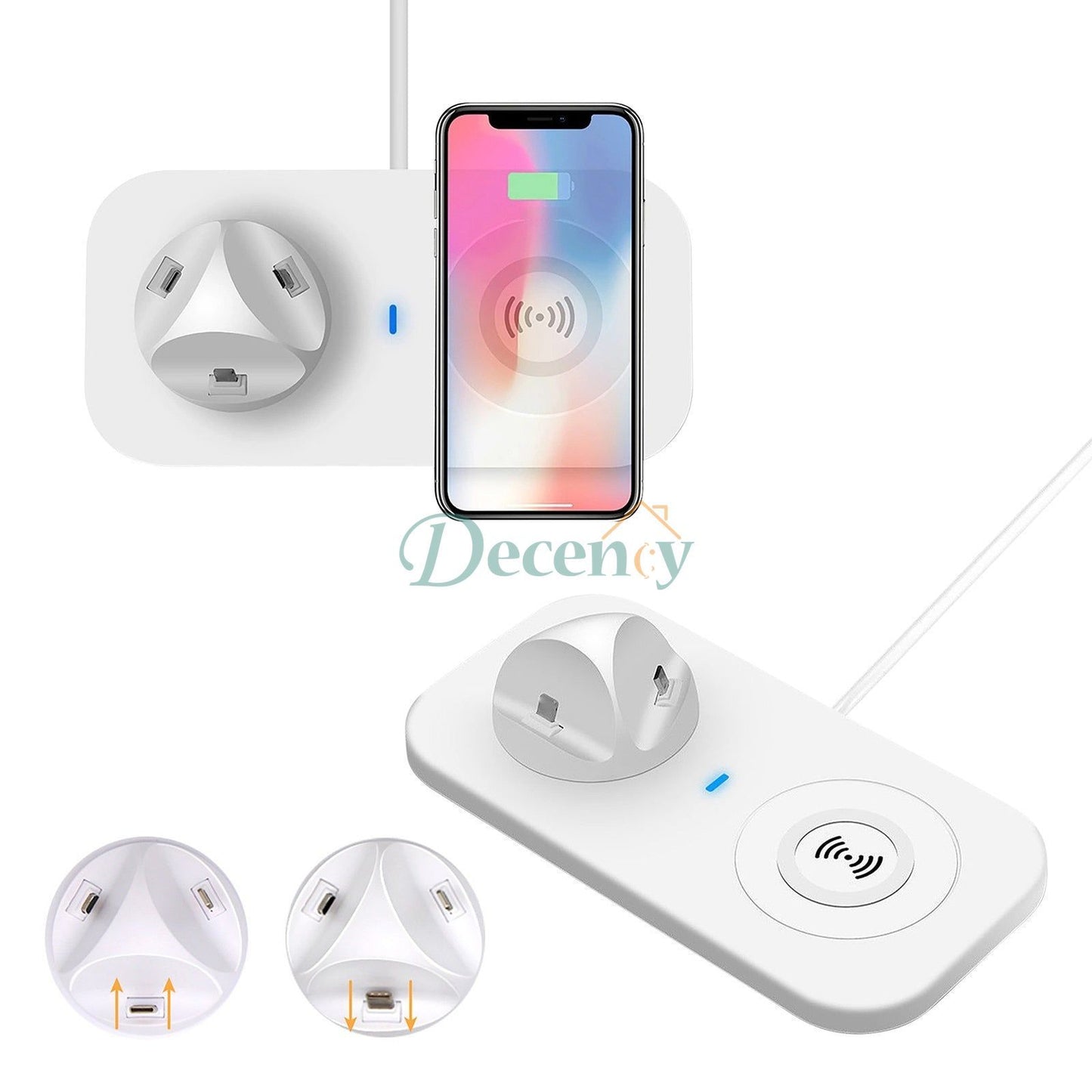 3 In 1 Multi Function Wireless Charger For Phone,Smart Watches And Bluetooth Headphones - Decency