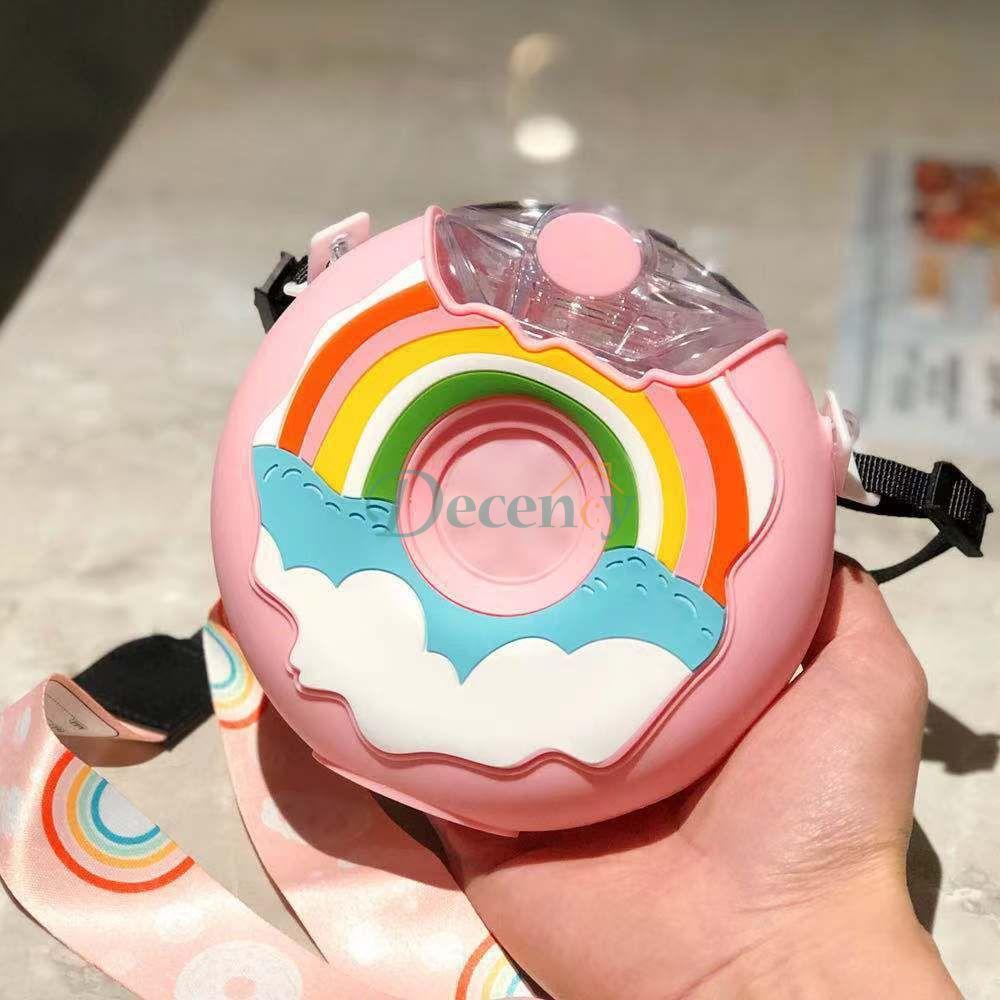 Donuts Water Bottle for Kids Silicone Portable Children Cup with Straw Water Bottle - Decency