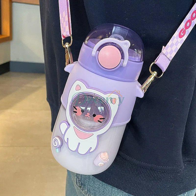 Cute Cartoon Water bottle With Straw - Portable - Decency