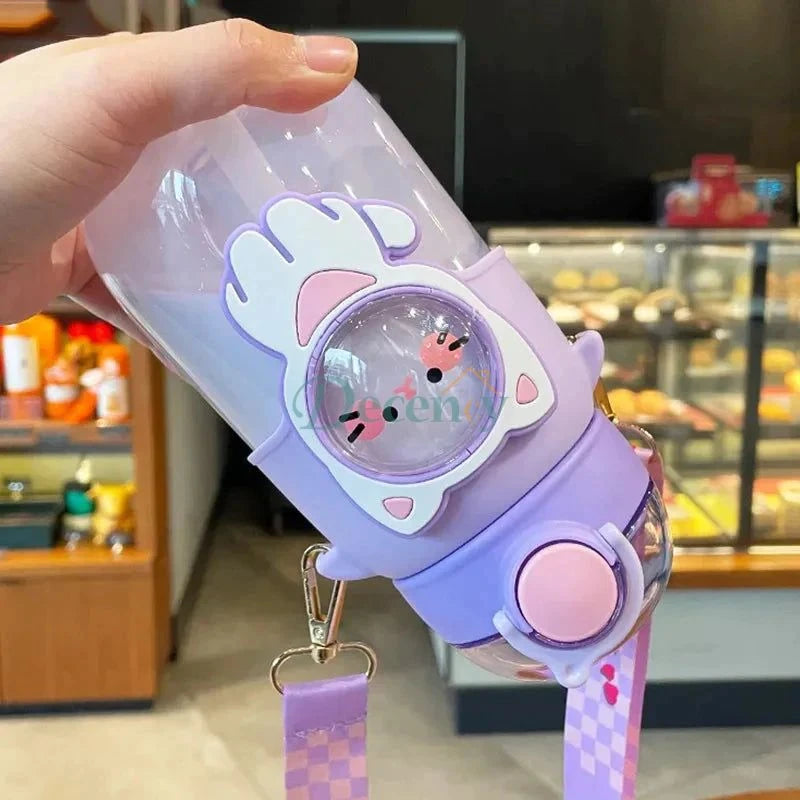 Cute Cartoon Water bottle With Straw - Portable - Decency