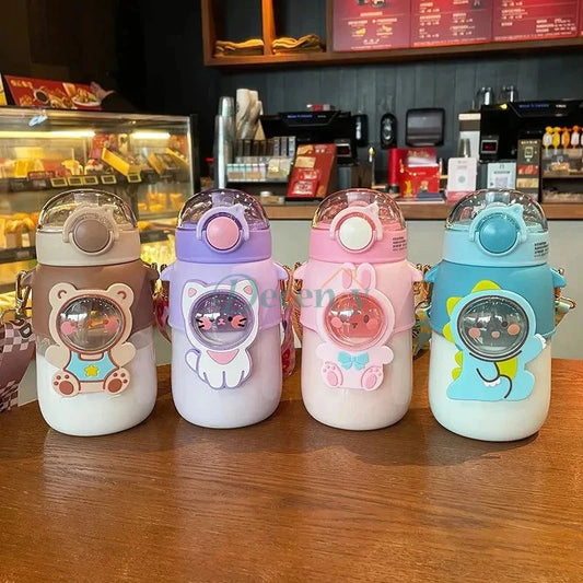 Cute Cartoon Water bottle With Straw - Portable - Decency