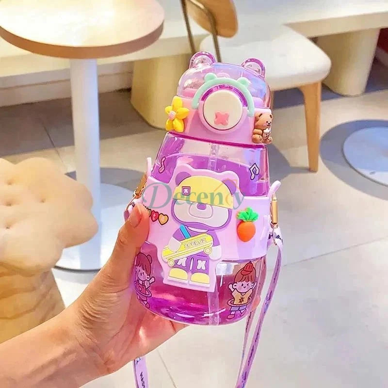 Cute Bear Water Bottle With Straw - Decency