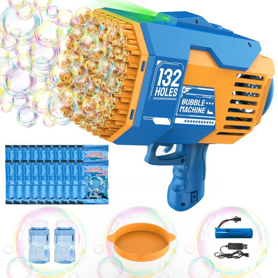 132 Holes Automatic Bubble Machine Racket Launcher For Kids