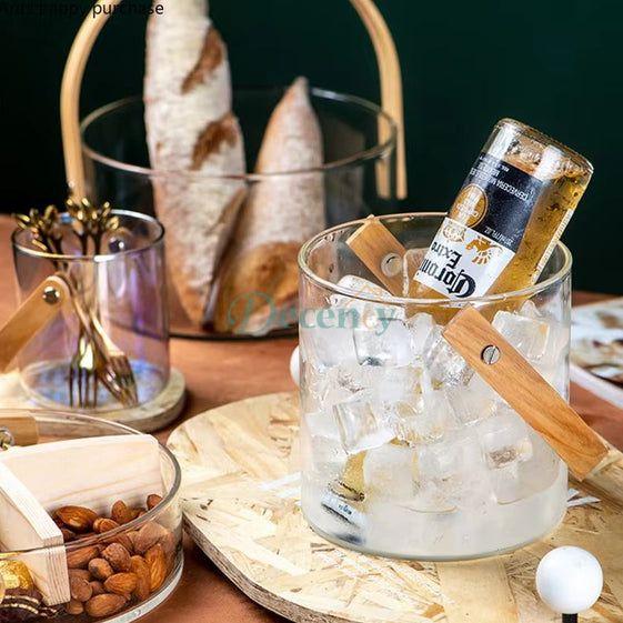 Glass Ice Bucket Fruit Bucket With Handle (Round)