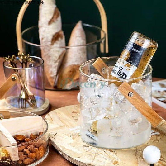 Glass Ice Bucket Fruit Bucket With Handle (Round)