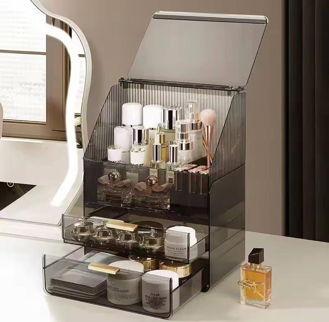 Transparent Desk Makeup Organizer Box With Drawers