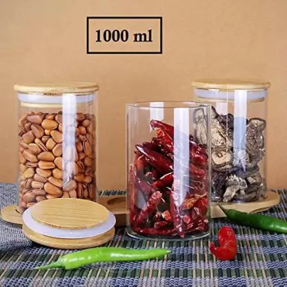 3 Pcs Airtight Glass Jars For Food Storage With Wooden Lids