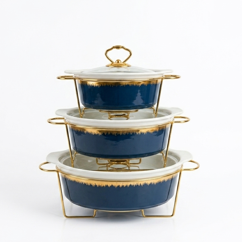 Round Blue Serving Dish Set – Elegant Ceramic Dinnerware Collection