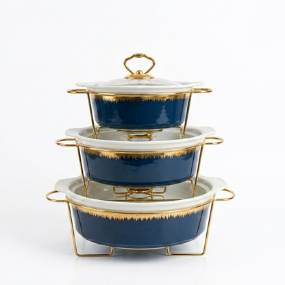 Round Blue Serving Dish Set – Elegant Ceramic Dinnerware Collection